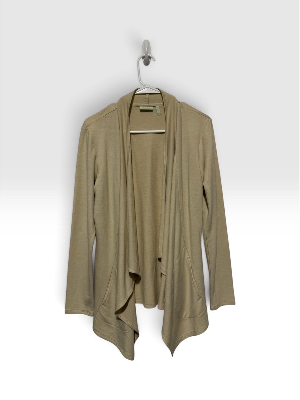Logo Lounge Fall Comfy Casual Coquette Beige Open Front Drapes Cardigan Size XS